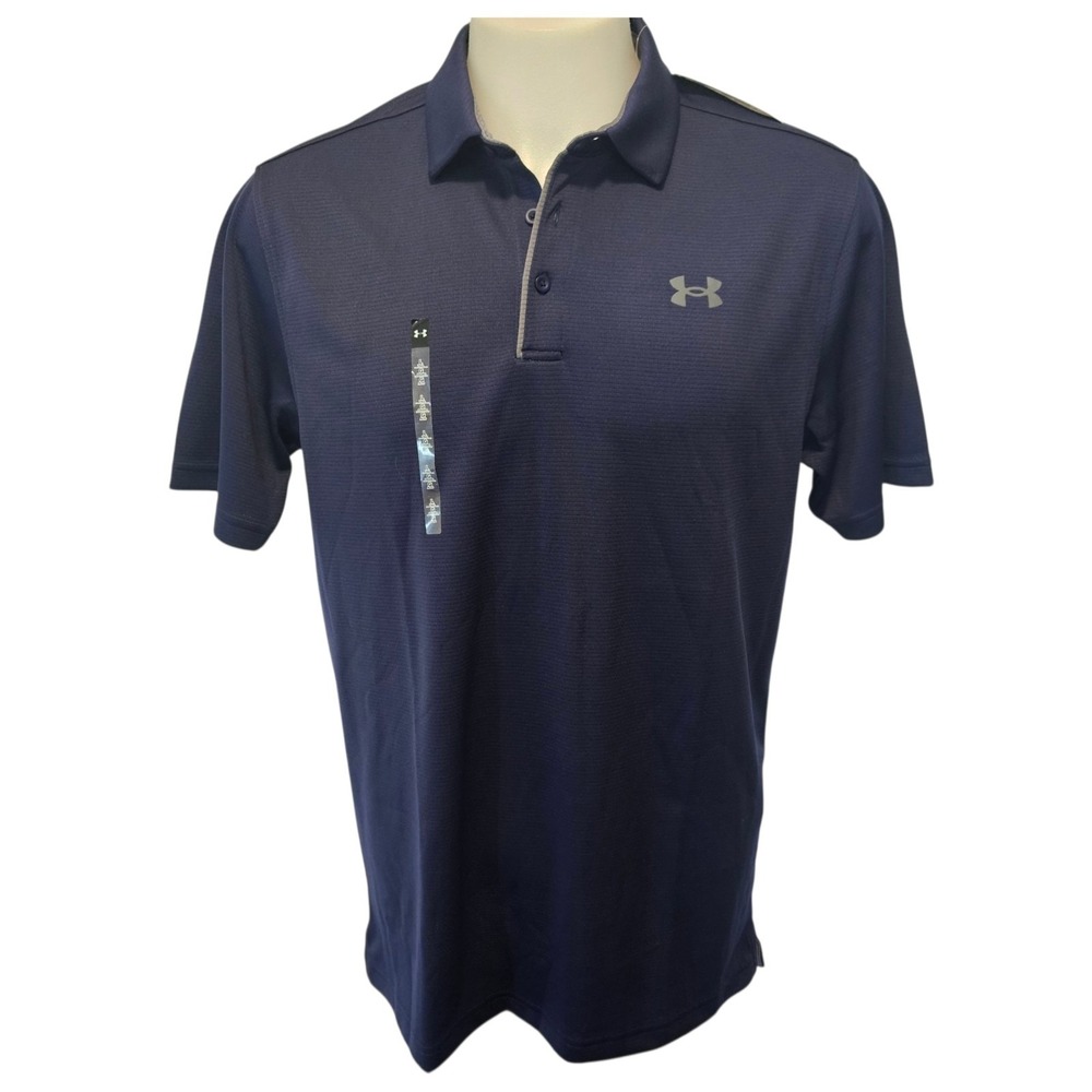 Under Armour Tech Polo Performance Golf Shirt Navy Loose Fit Size L NWT